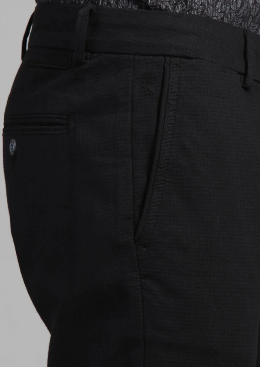 Siyah Desenli Dokuma Regular Fit Casual Pamuk Karışımlı Pantolon - 4