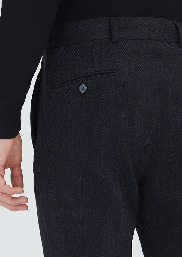 Siyah Desenli Dokuma Regular Fit Casual Yün Karışımlı Pantolon - 4