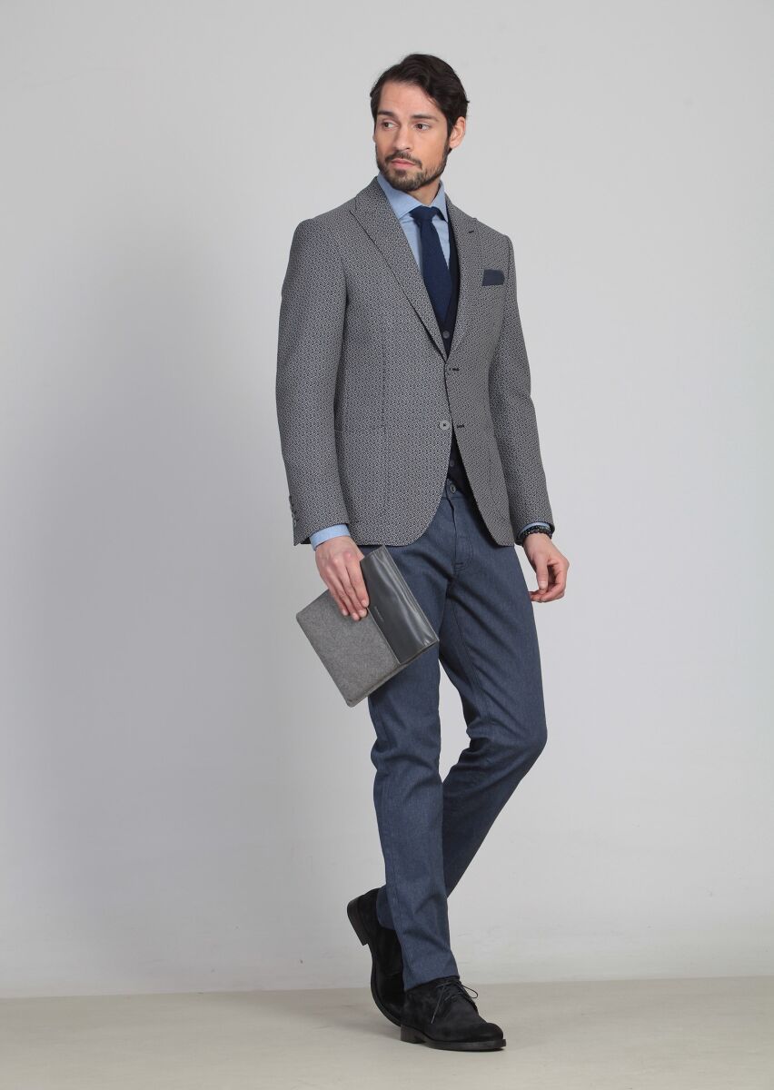 Siyah Desenli Regular Fit %100 Yün Ceket - 2