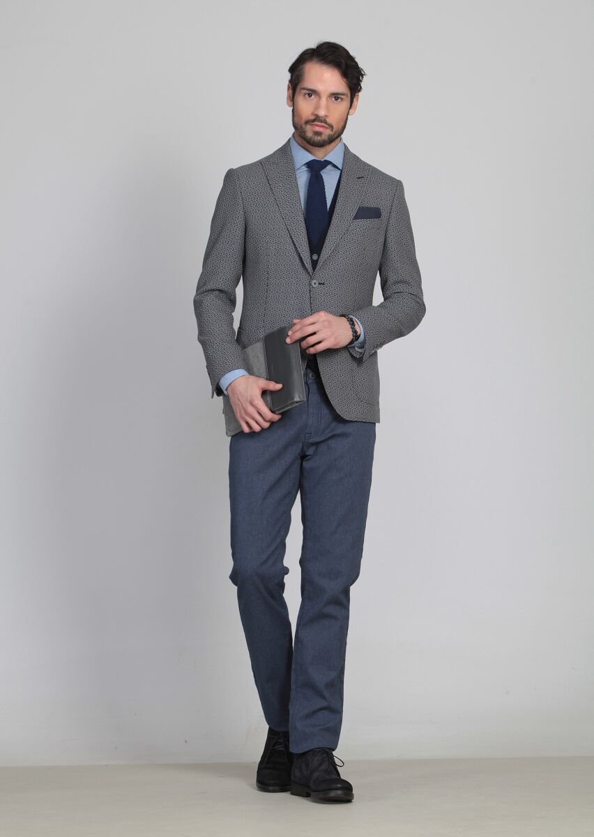 Siyah Desenli Regular Fit %100 Yün Ceket - 3