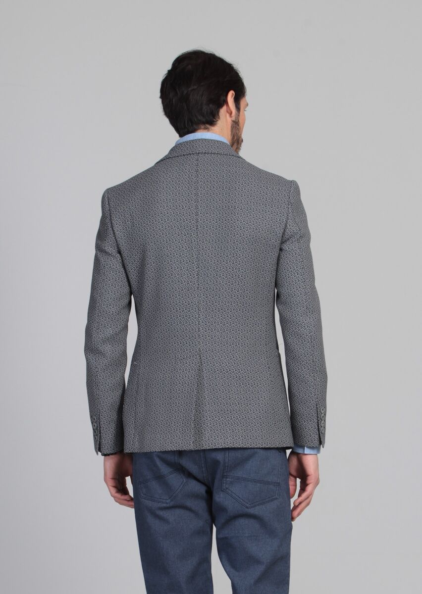 Siyah Desenli Regular Fit %100 Yün Ceket - 5