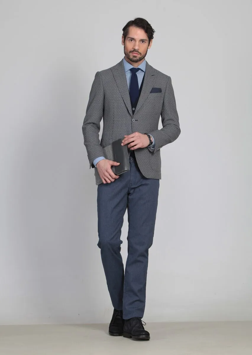 Siyah Desenli Regular Fit %100 Yün Ceket - 3