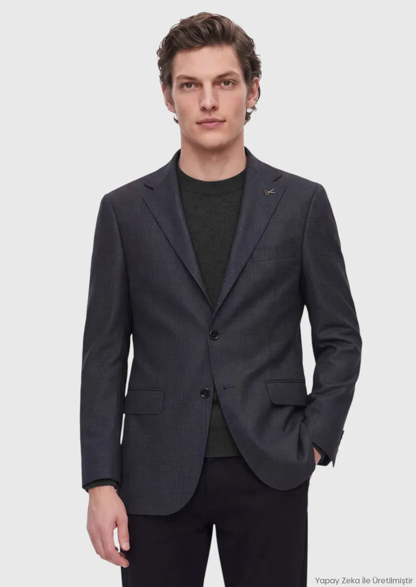 Siyah Desenli Regular Fit %100 Yün Ceket - RAMSEY