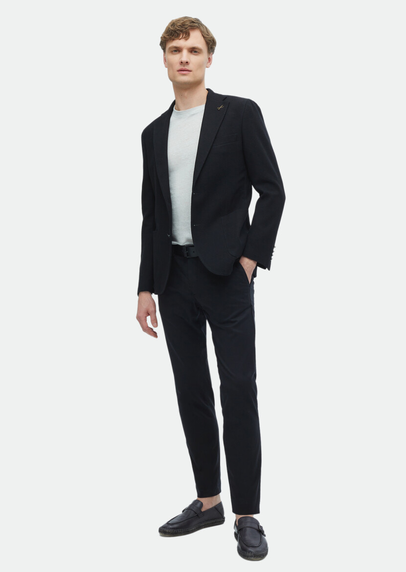 Siyah Desenli Shirt Shoulder Slim Fit Pamuk Karışımlı Ceket 