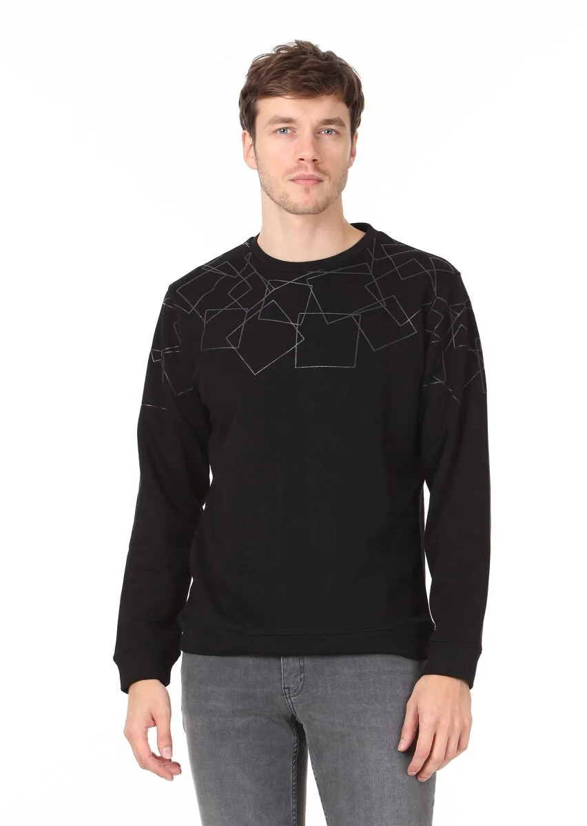Siyah Desenli Sweatshırt - 1