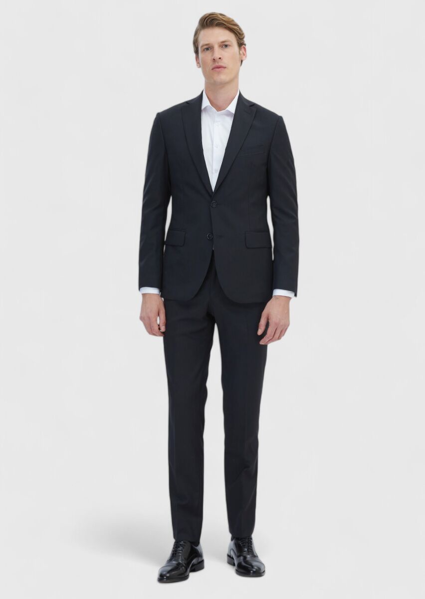 Siyah Desenli Zeroweight Slim Fit %100 Yün Takım Elbise - 2