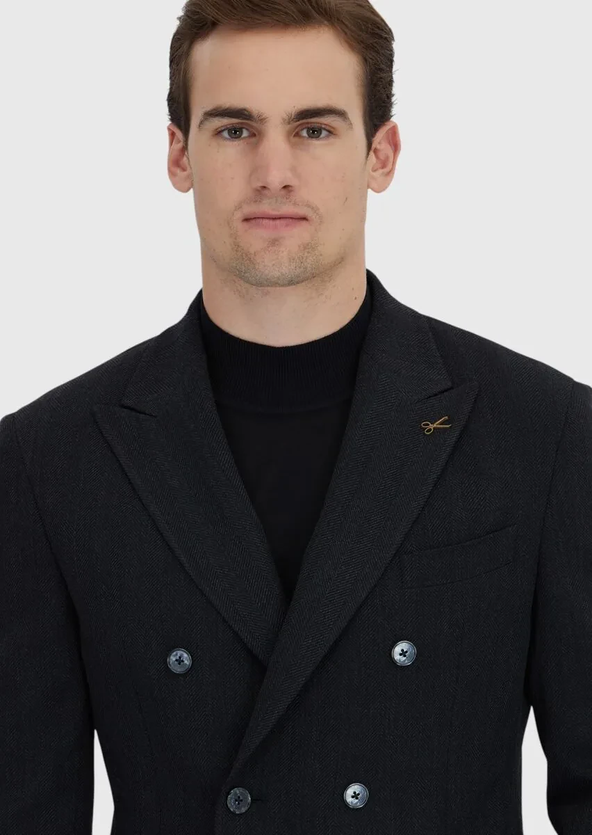 Siyah Desenli Zeroweight Slim Fit Yün Karışımlı Ceket - 3