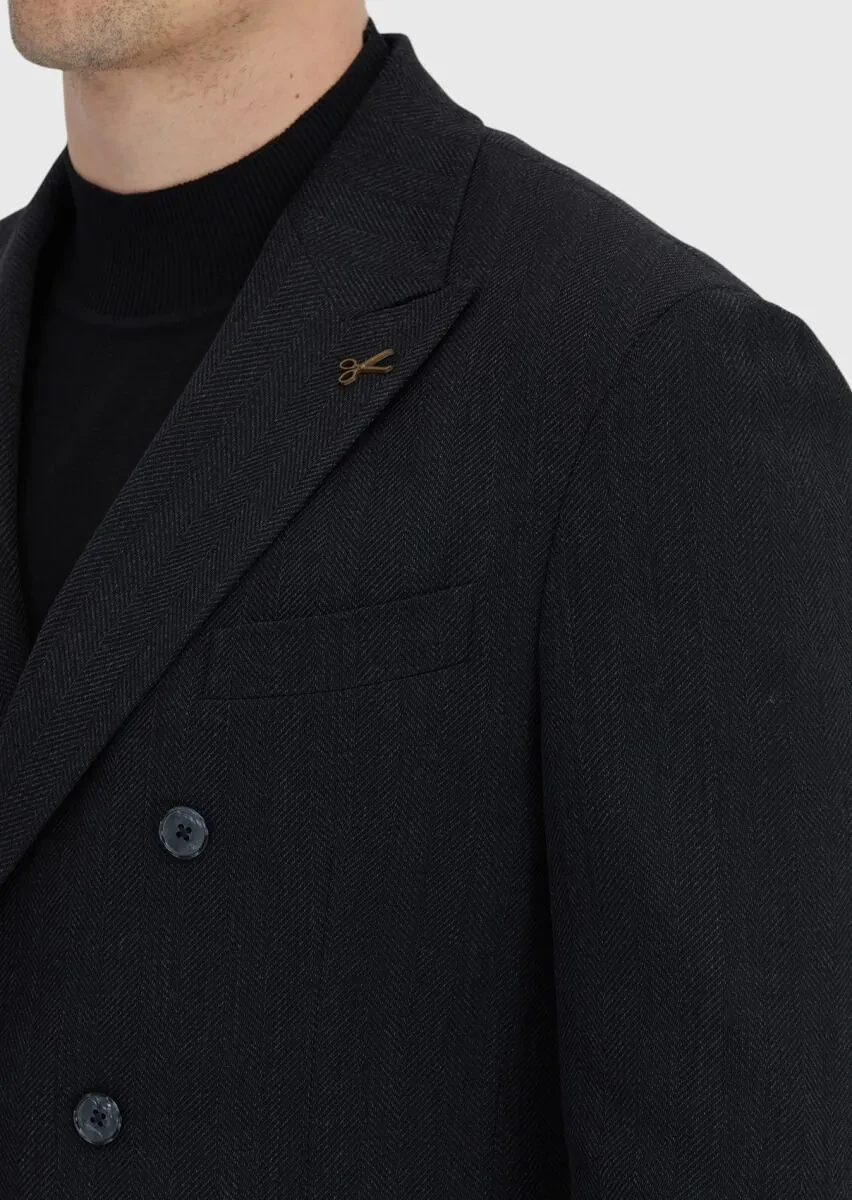 Siyah Desenli Zeroweight Slim Fit Yün Karışımlı Ceket - 4