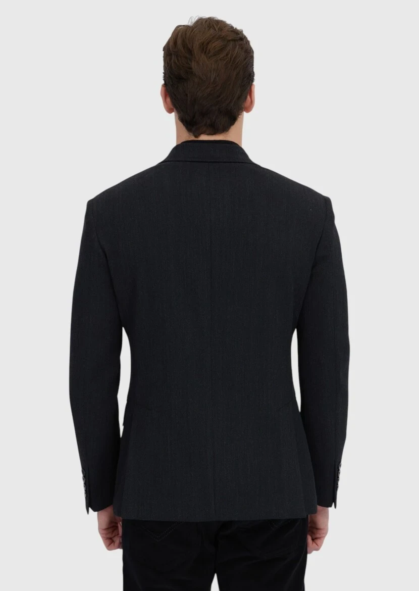 Siyah Desenli Zeroweight Slim Fit Yün Karışımlı Ceket - 6