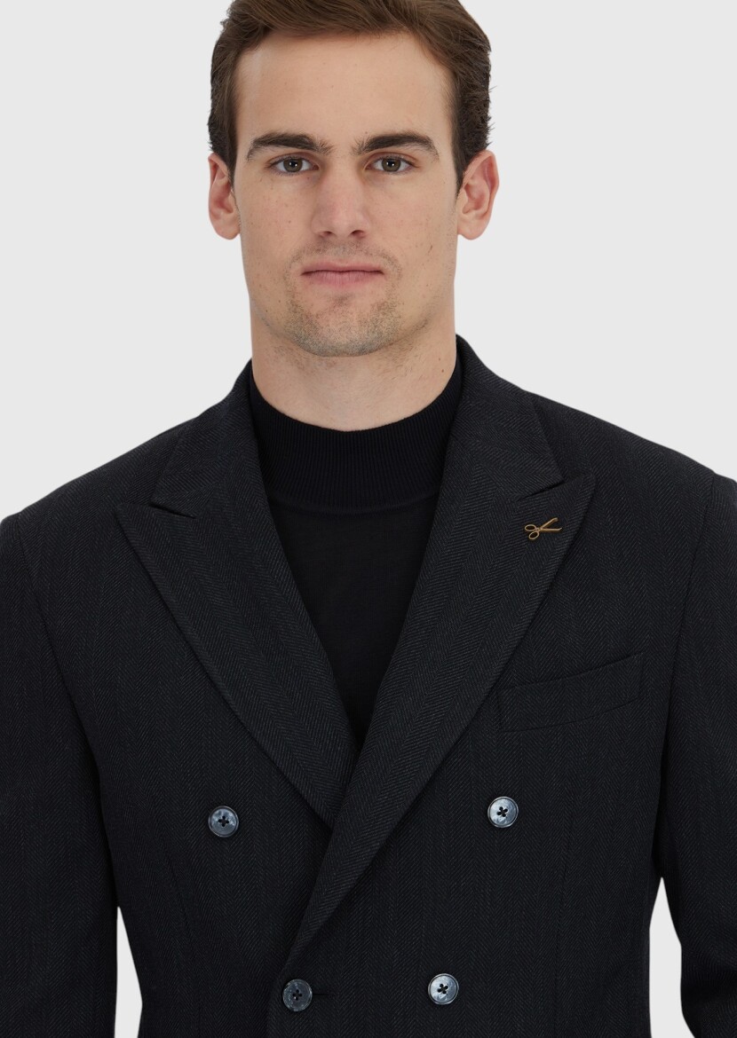 Siyah Desenli Zeroweight Slim Fit Yün Karışımlı Ceket - 3