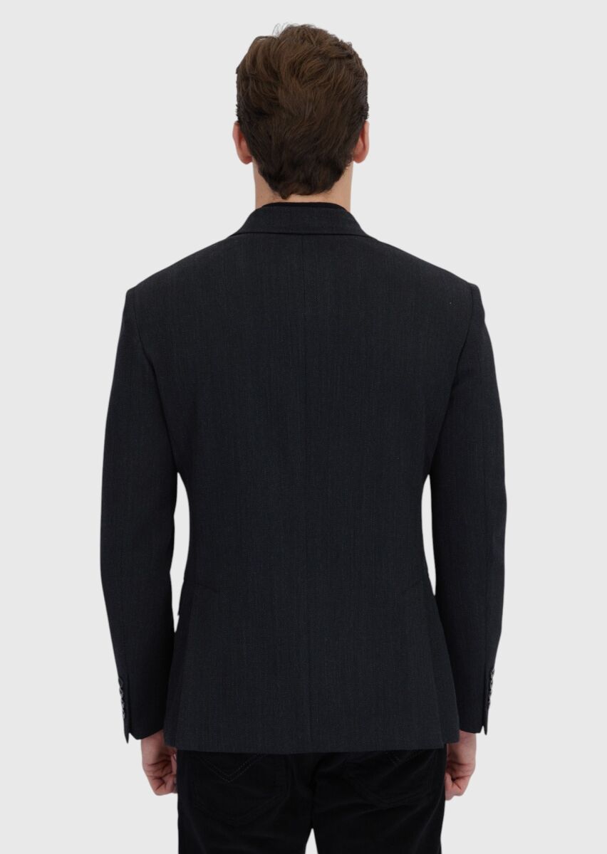 Siyah Desenli Zeroweight Slim Fit Yün Karışımlı Ceket - 6