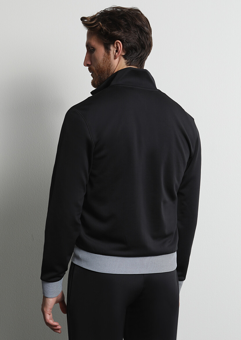 Siyah Dik Yaka Düz Sweatshırt - 4
