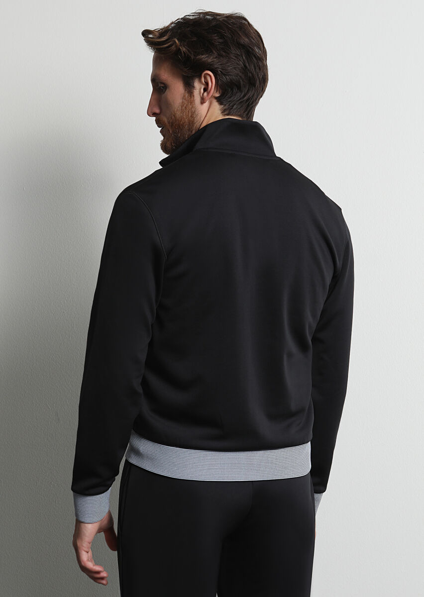 Siyah Dik Yaka Düz Sweatshırt - 4