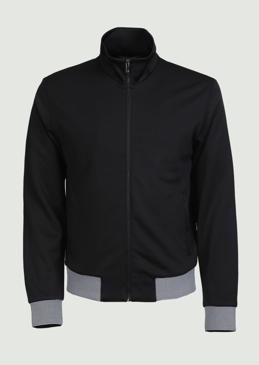 Siyah Dik Yaka Düz Sweatshırt - 5