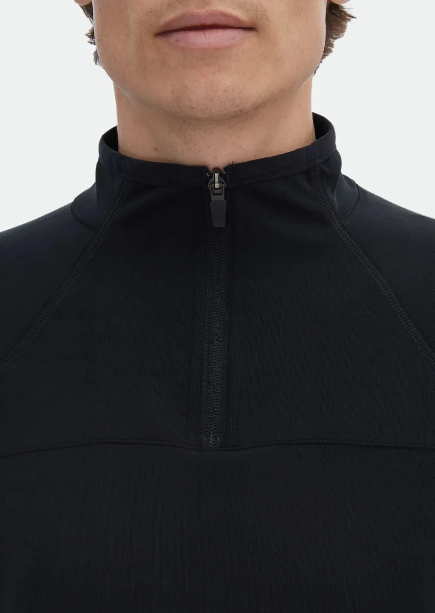 Siyah Dik Yaka Düz Sweatshırt - 4