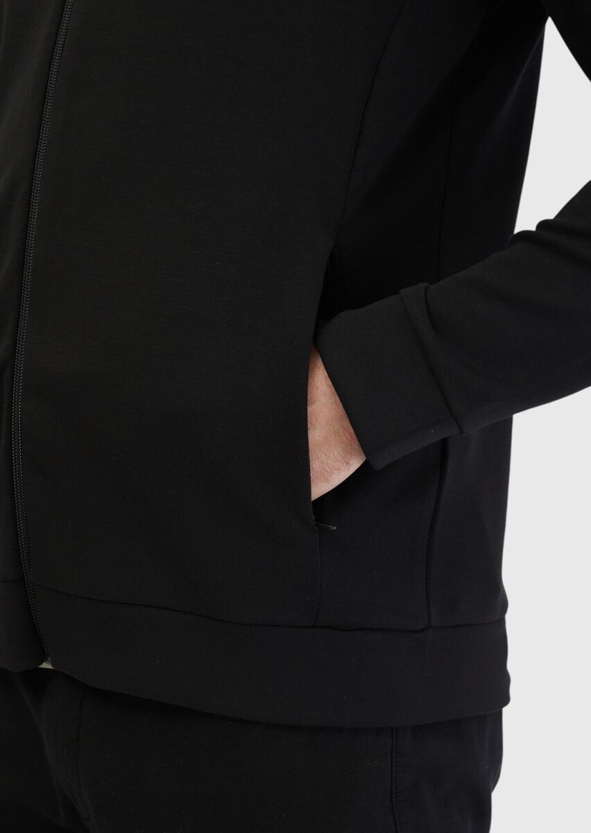 Siyah Dik Yaka Düz Sweatshırt - 5