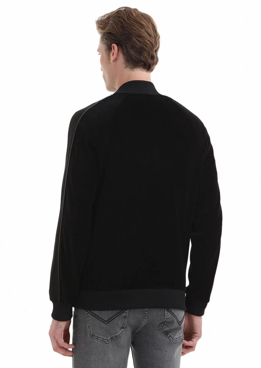 Siyah Dik Yaka Fitilli Sweatshırt - 5