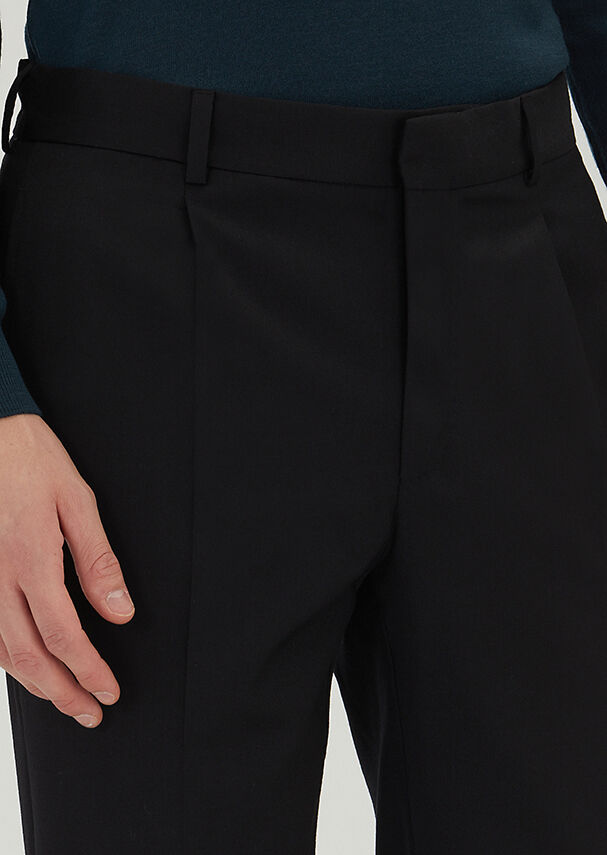 Siyah Dokuma Regular Fit Casual %100 Yün Pantolon - 3