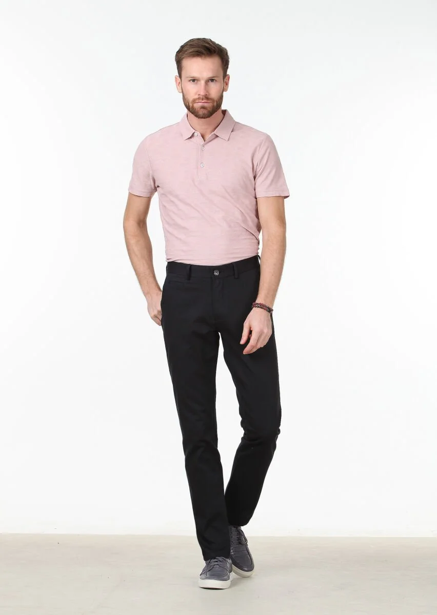 Siyah Dokuma Regular Fit Casual Pamuk Karışımlı Pantolon - 2