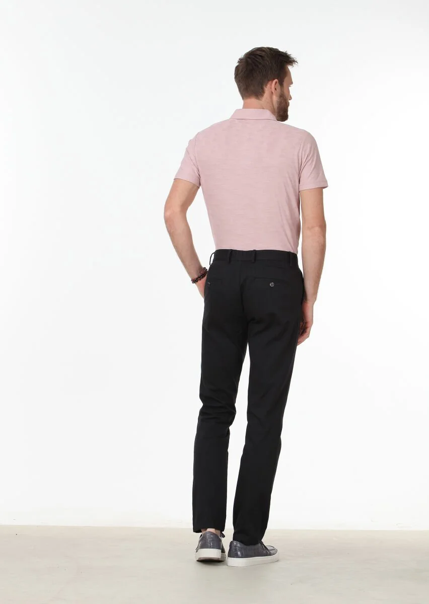 Siyah Dokuma Regular Fit Casual Pamuk Karışımlı Pantolon - 4