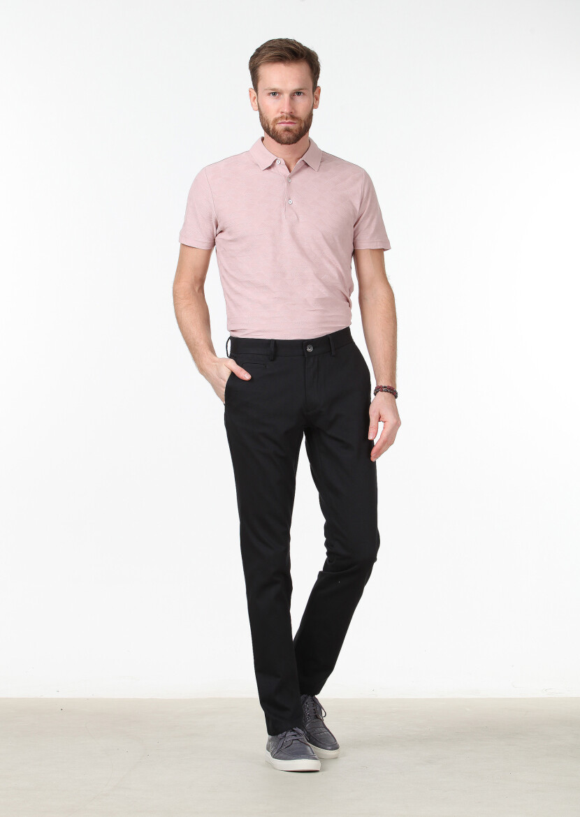 Siyah Dokuma Regular Fit Casual Pamuk Karışımlı Pantolon - 1