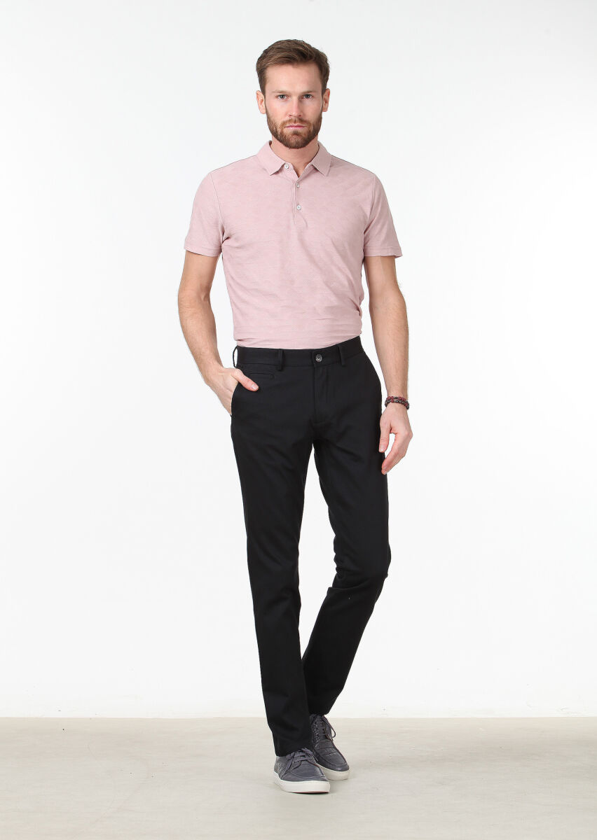 Siyah Dokuma Regular Fit Casual Pamuk Karışımlı Pantolon - 1