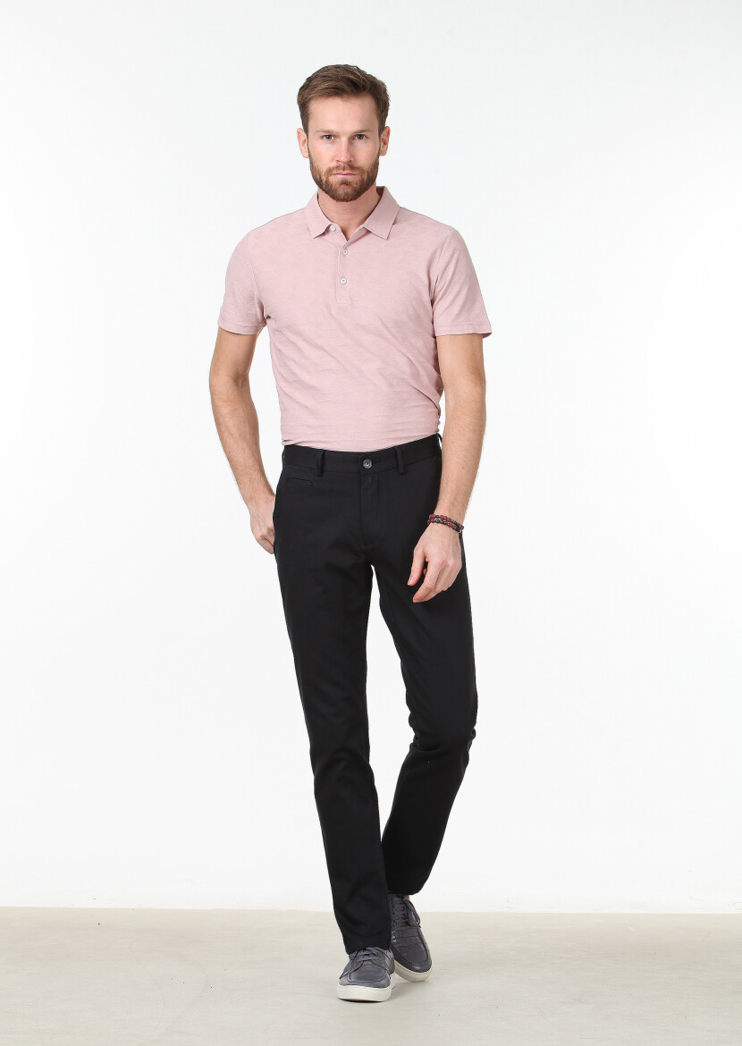 Siyah Dokuma Regular Fit Casual Pamuk Karışımlı Pantolon - 2