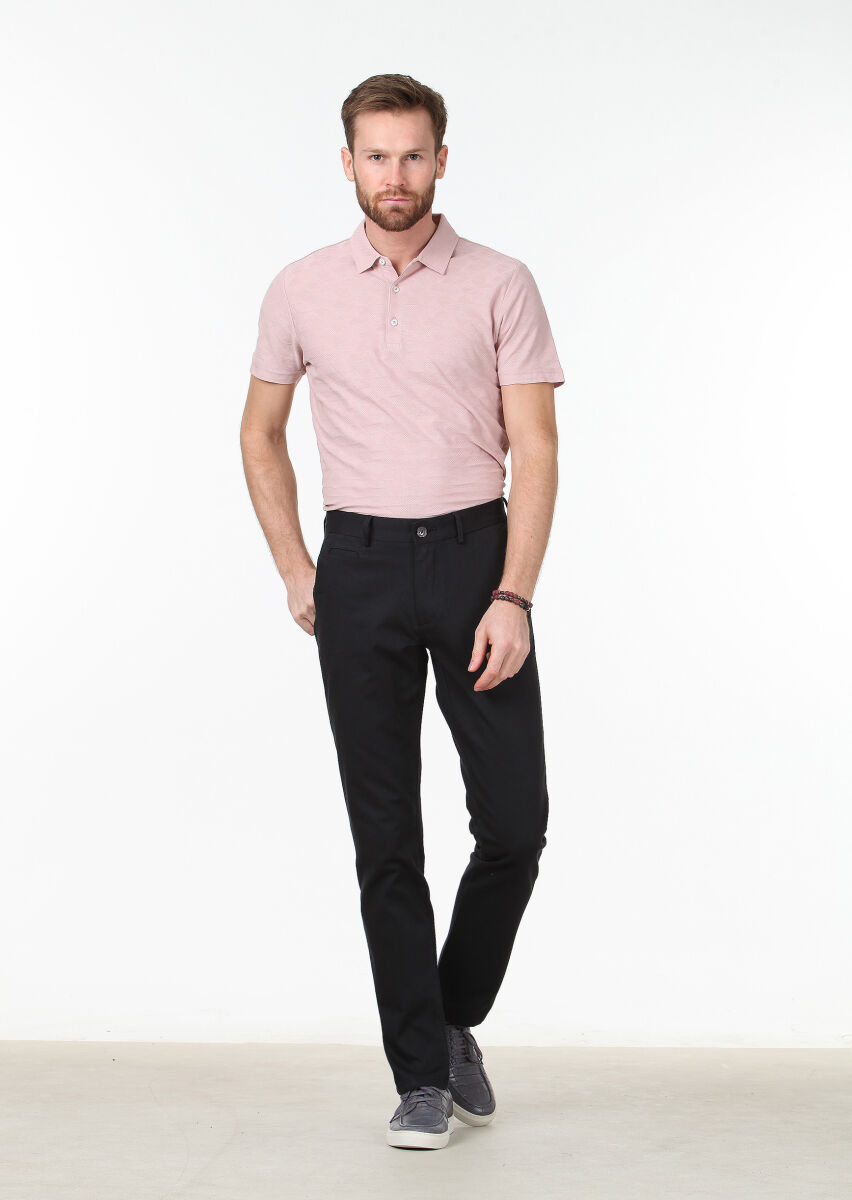 Siyah Dokuma Regular Fit Casual Pamuk Karışımlı Pantolon - 2