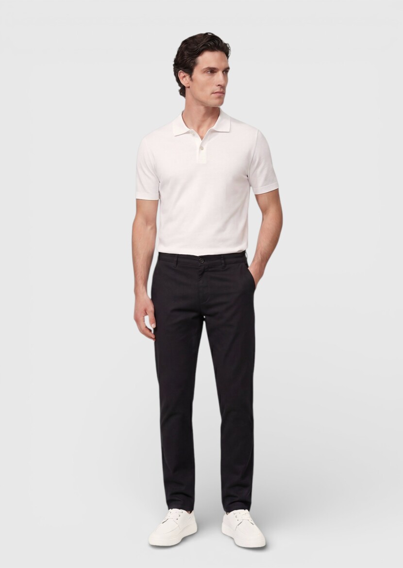 Siyah Düz Dokuma Regular Fit Casual Pamuk Karışımlı Pantolon - 1