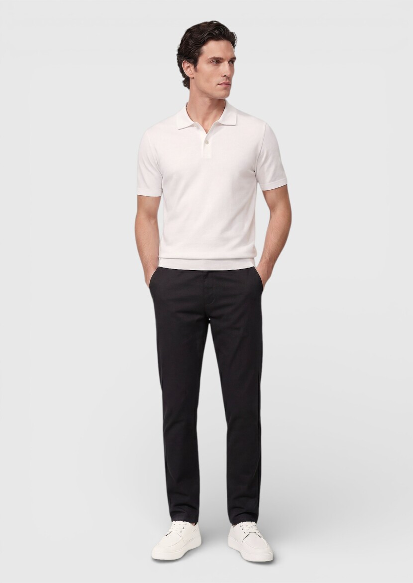 Siyah Düz Dokuma Regular Fit Casual Pamuk Karışımlı Pantolon - 3