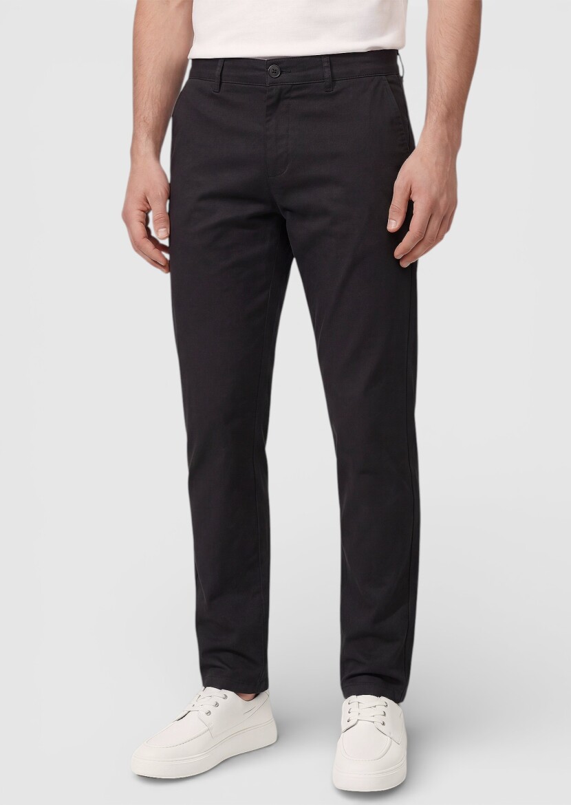 Siyah Düz Dokuma Regular Fit Casual Pamuk Karışımlı Pantolon - RAMSEY
