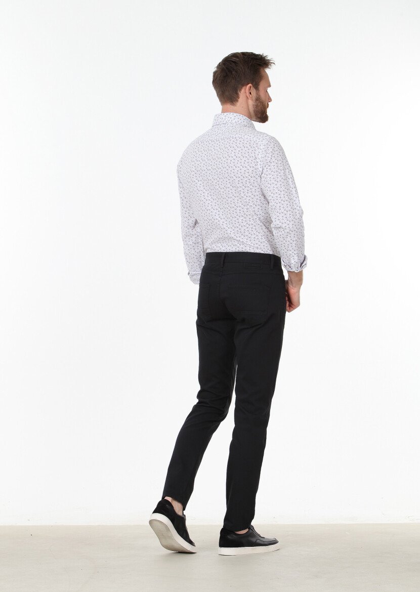 Siyah Dokuma Slim Fit Casual Pamuk Karışımlı Pantolon - 4