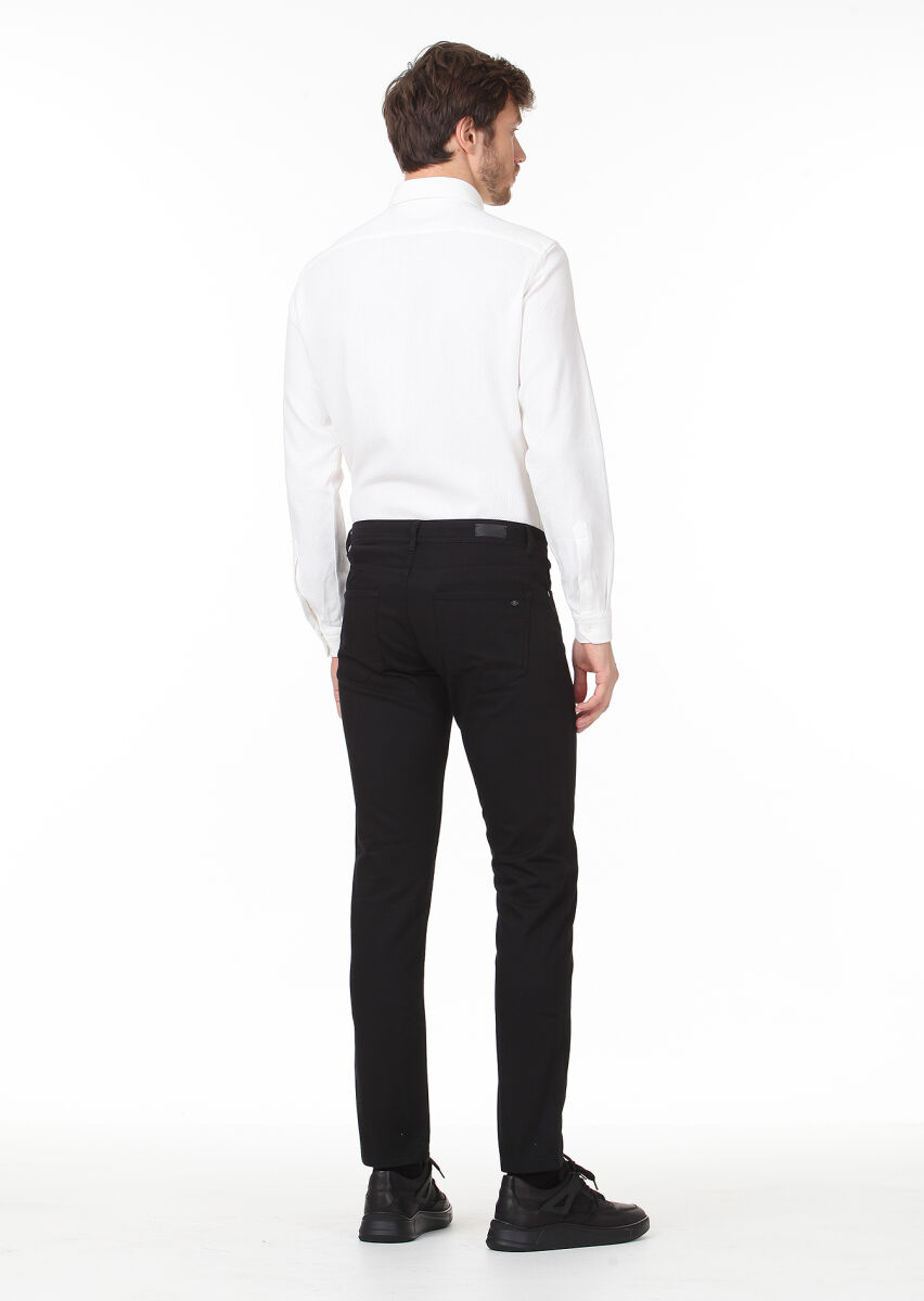Siyah Dokuma Slim Fit Casual Pamuk Karışımlı Pantolon - 4