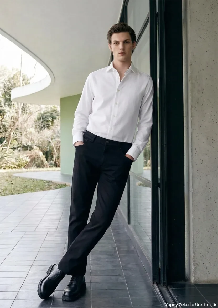 Siyah Dokuma Slim Fit Casual Pamuk Karışımlı Pantolon - RAMSEY