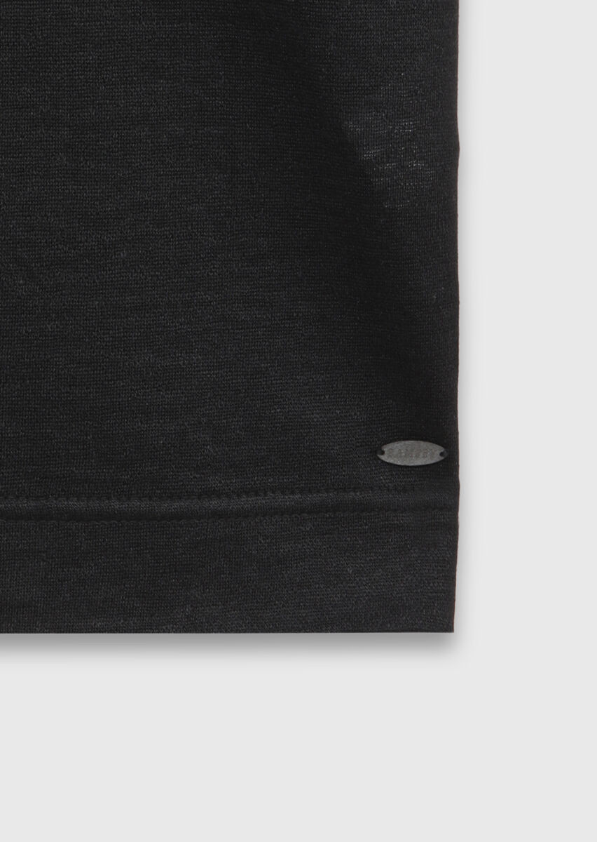 Siyah Düz %100 Keten T-Shirt - 7