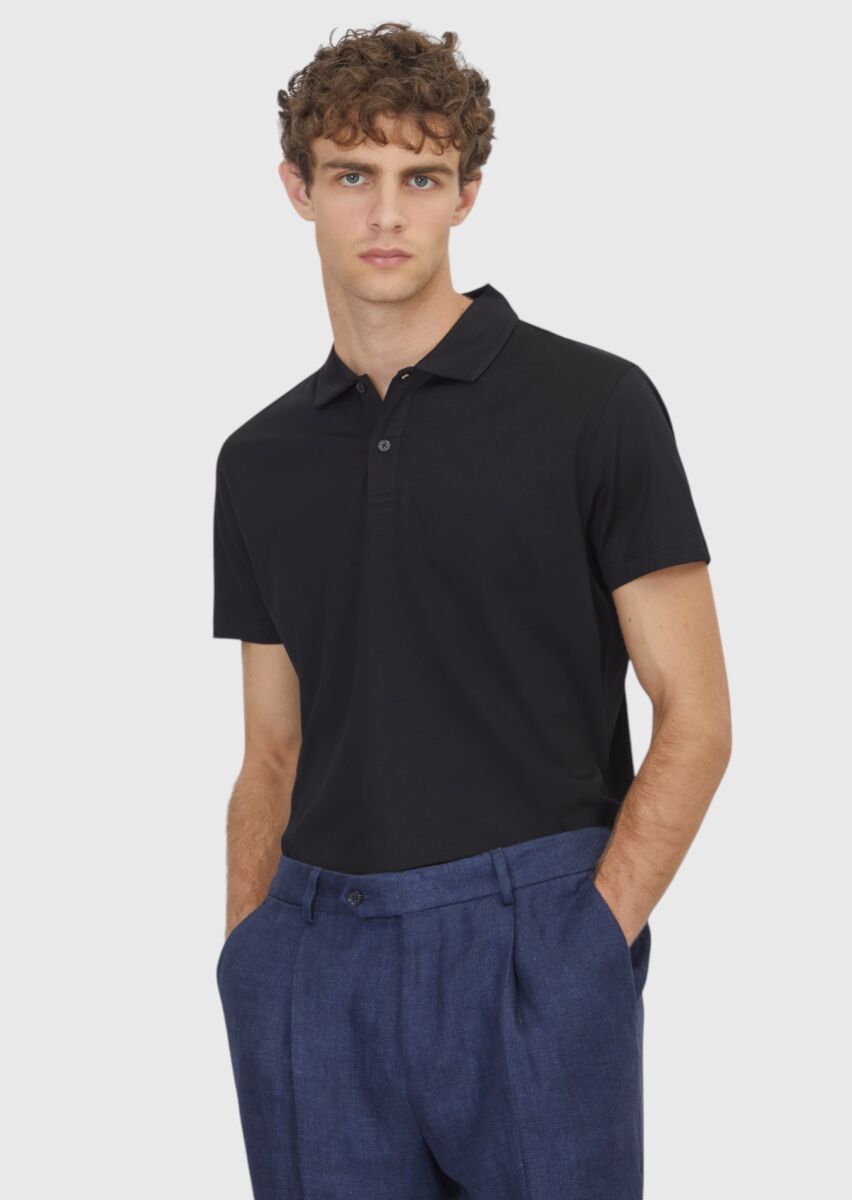 Siyah Düz %100 Pamuk T-Shirt - 1