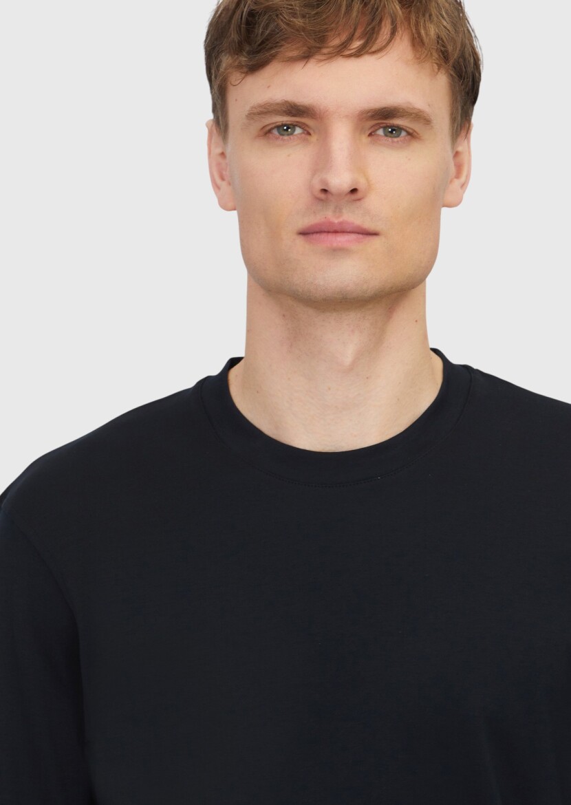 Siyah Düz %100 Pamuk T-Shirt - 3