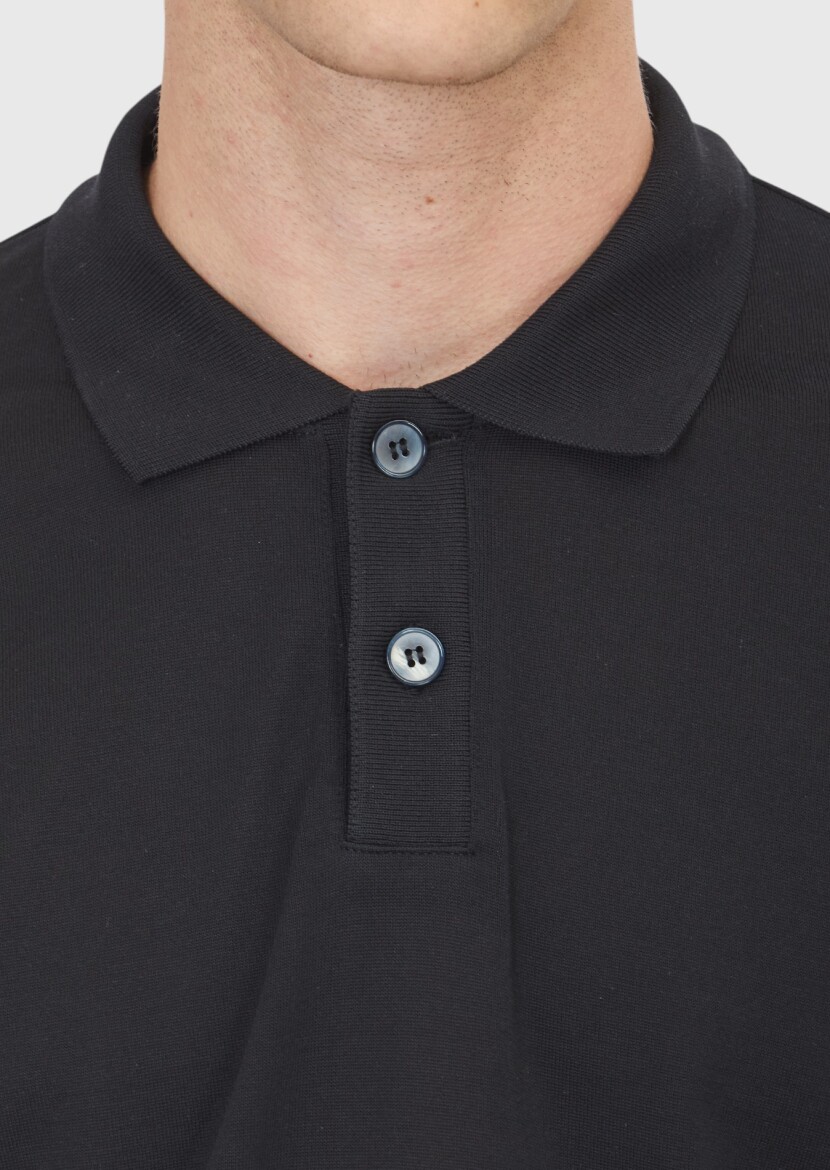 Siyah Düz %100 Pamuk T-Shirt - 4