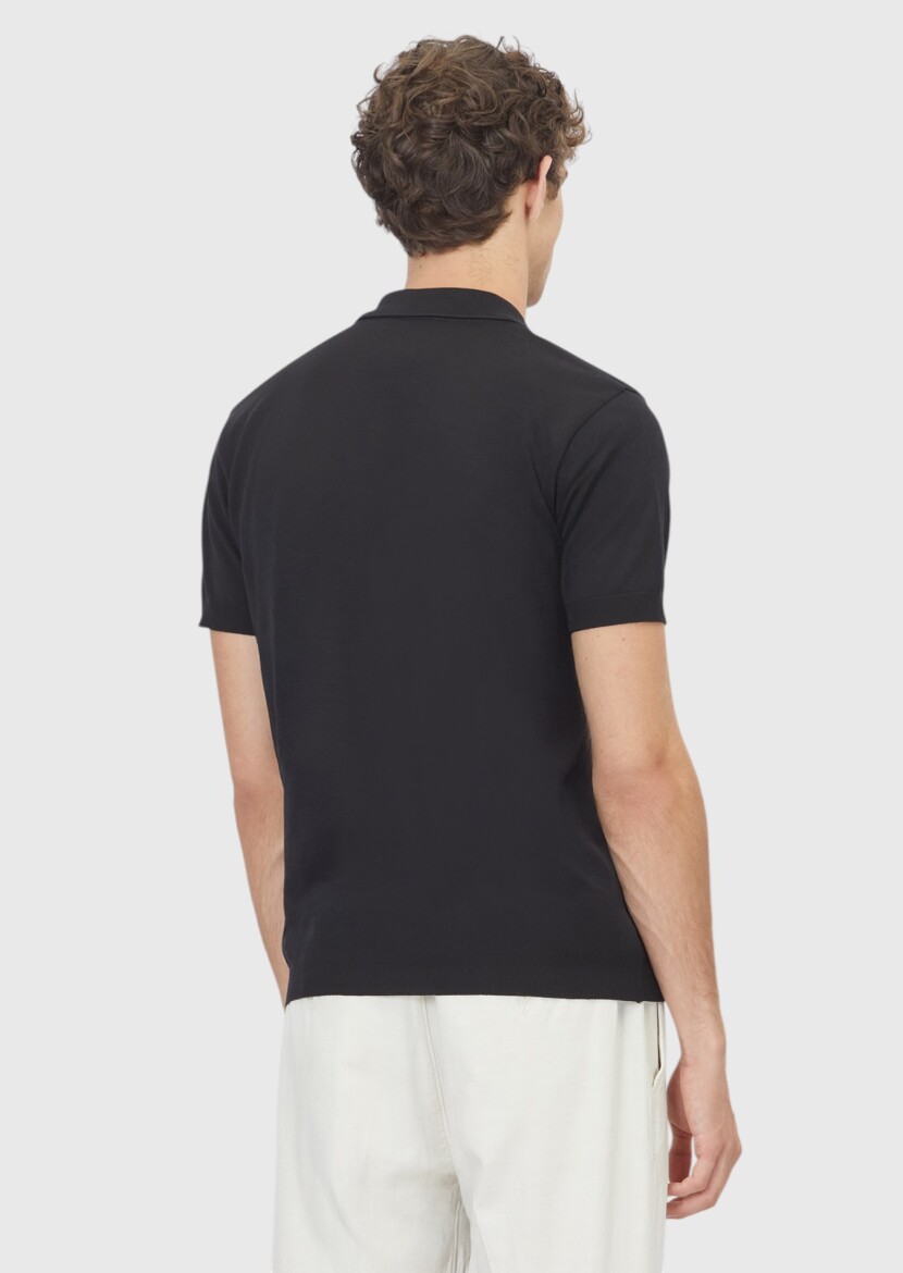 Siyah Düz %100 Pamuk T-Shirt - 5