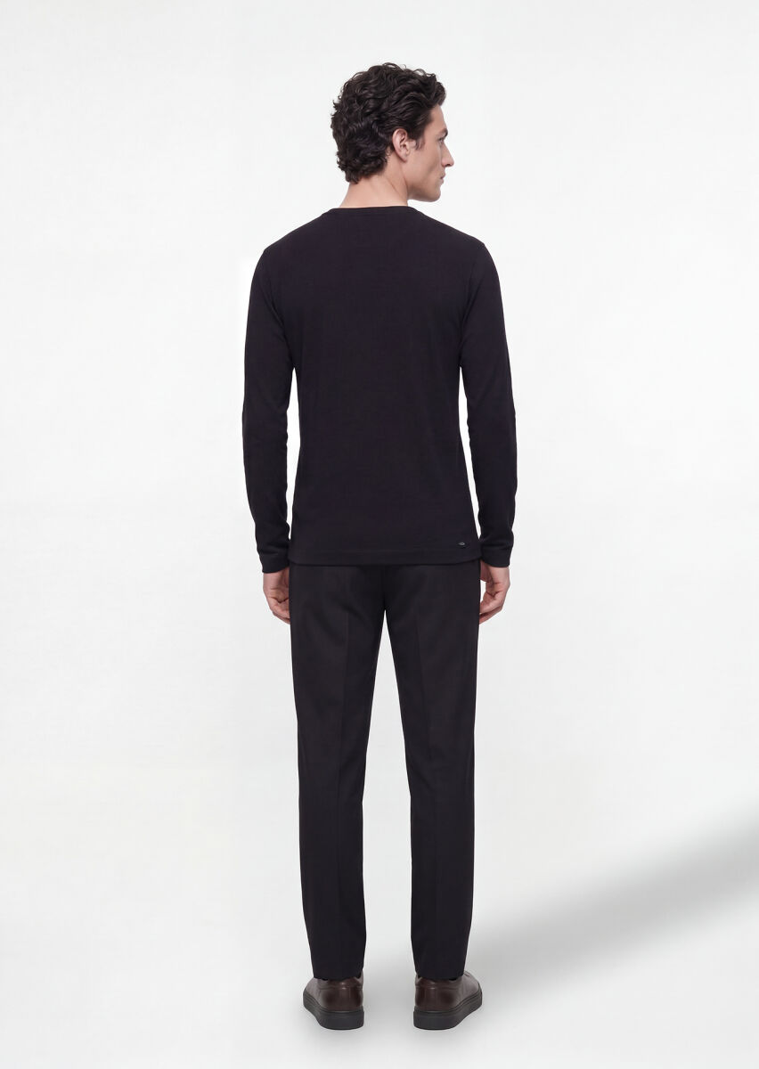 Siyah Düz %100 Pamuk T-Shirt - 4