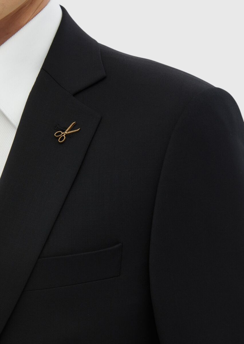 Siyah Düz %100 Yün Takım Elbise - 5