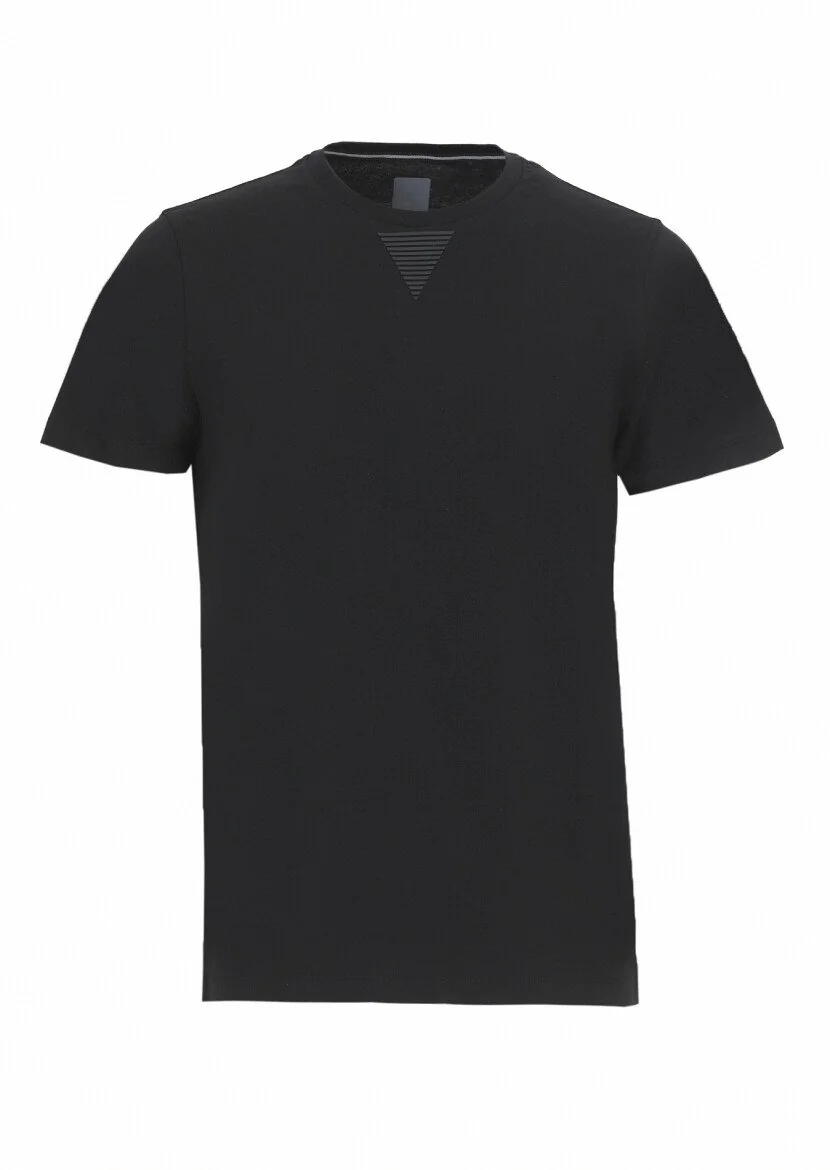 Siyah Düz Bisiklet Yaka %100 Pamuk T-Shirt - 6