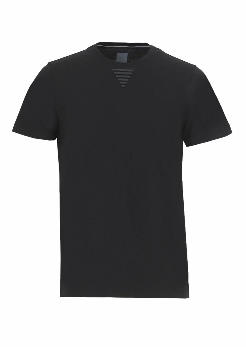 Siyah Düz Bisiklet Yaka %100 Pamuk T-Shirt - 6
