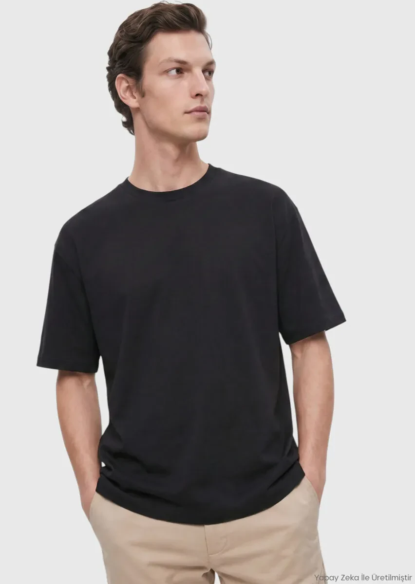 RAMSEY Siyah Düz %100 Pamuk T-Shirt