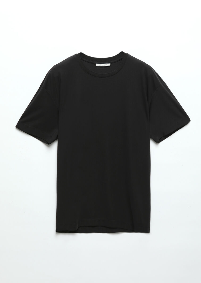 Siyah Düz Bisiklet Yaka T-Shirt - 6