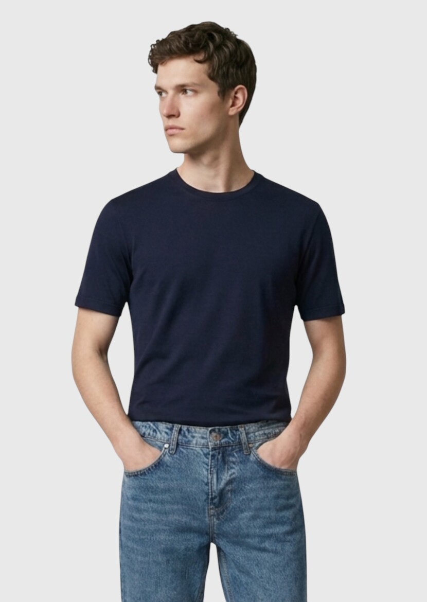 Siyah Düz Bisiklet Yaka T-Shirt - RAMSEY