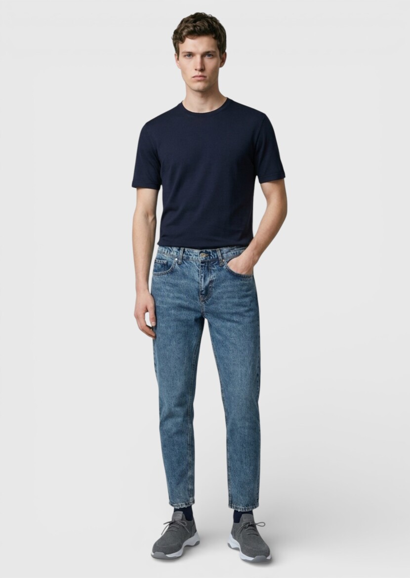 Siyah Düz Bisiklet Yaka T-Shirt - 3