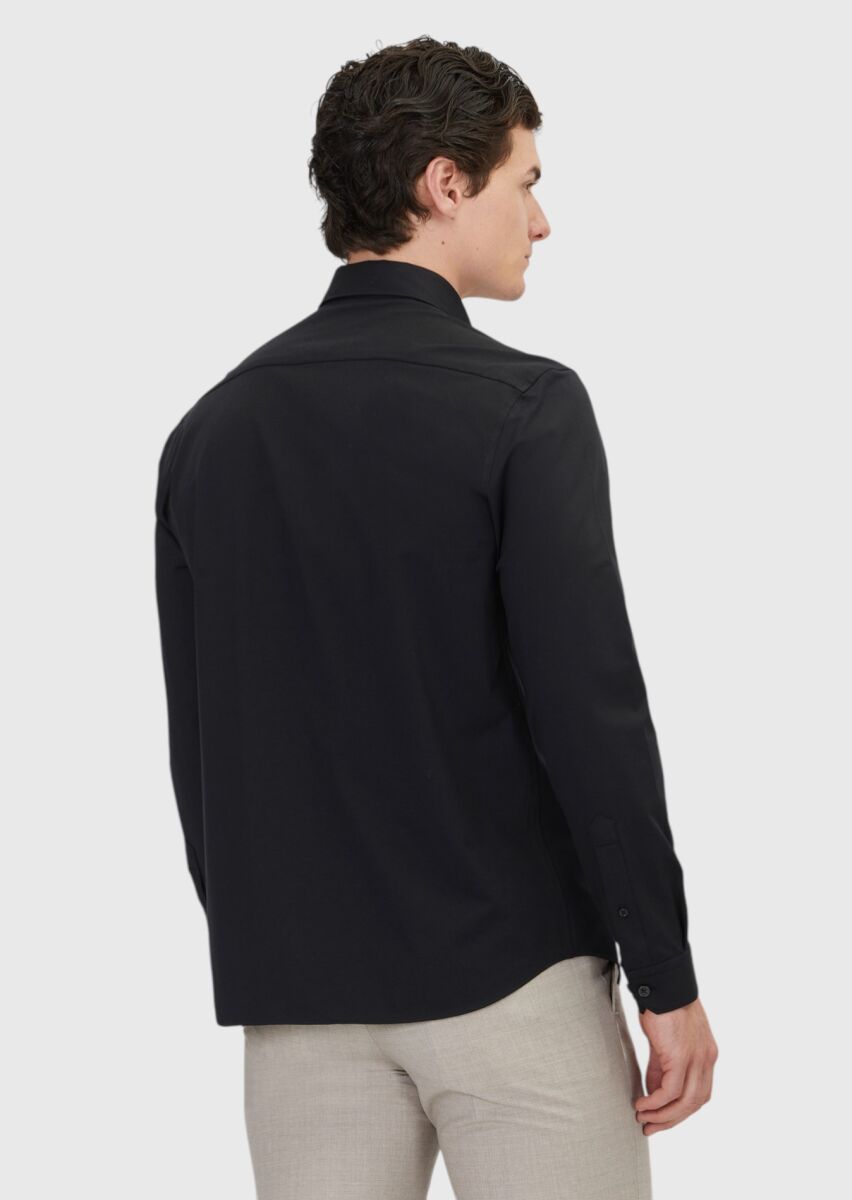 Siyah Düz Casual Fit Casual Pamuk Karışımlı Gömlek - 5