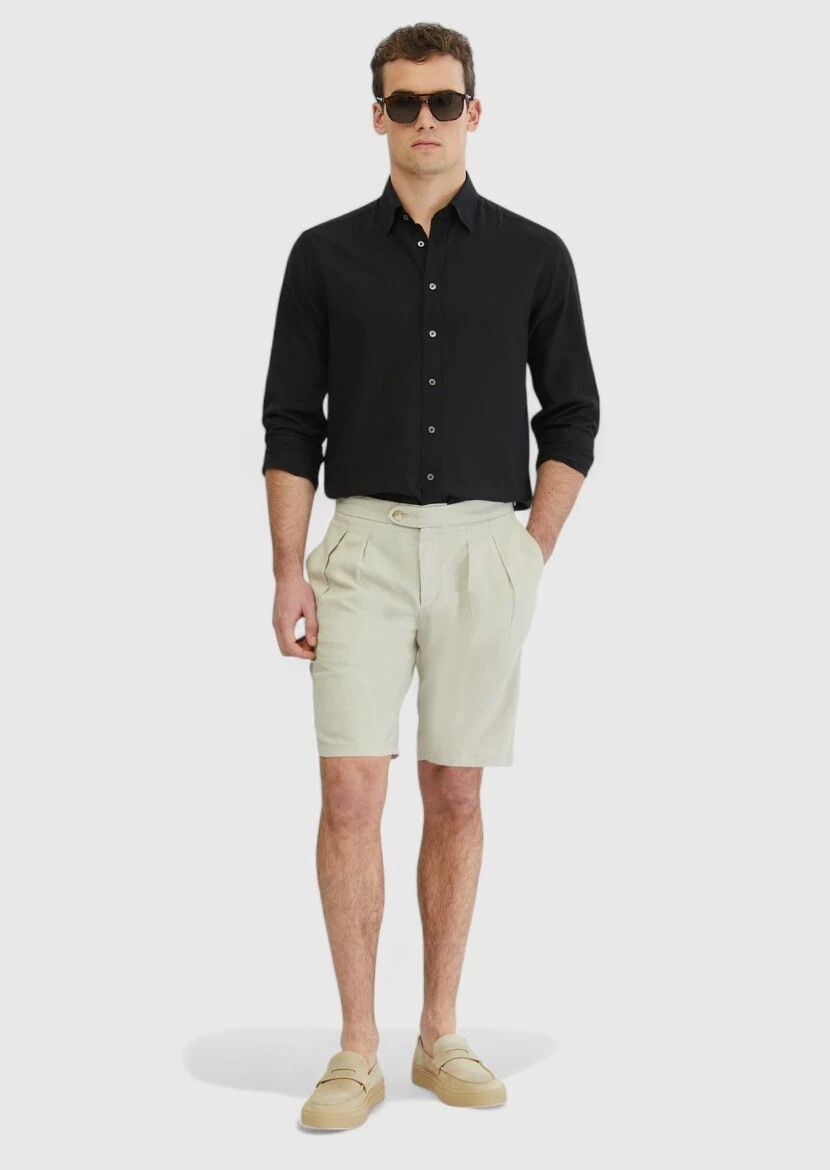 Siyah Düz Casual Fit Dokuma Casual %100 Pamuk Gömlek - 1