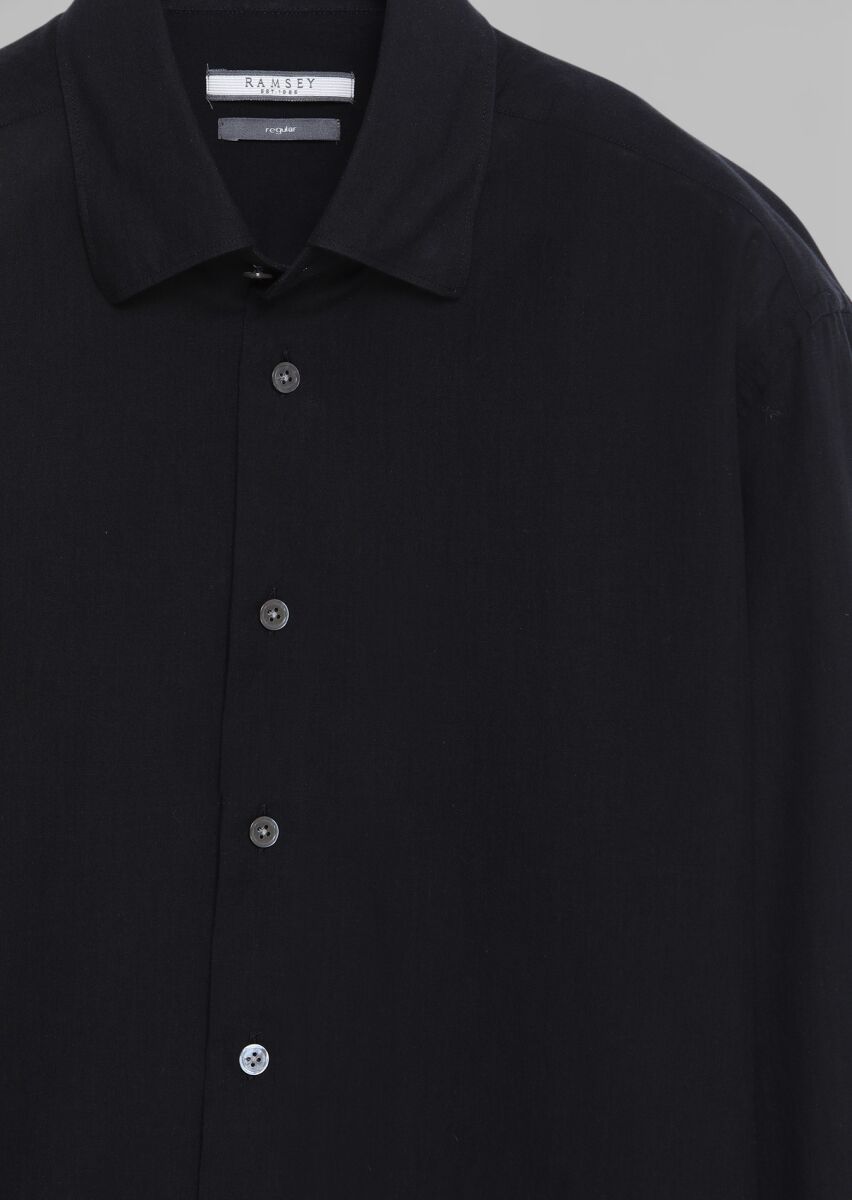 Siyah Düz Casual Fit Uzun Dokuma Casual %100 Pamuk Gömlek - 7